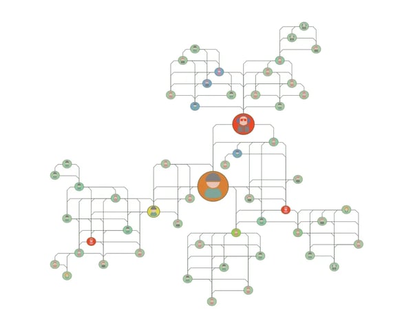 Graph visualization revealing influencers in a criminal network.